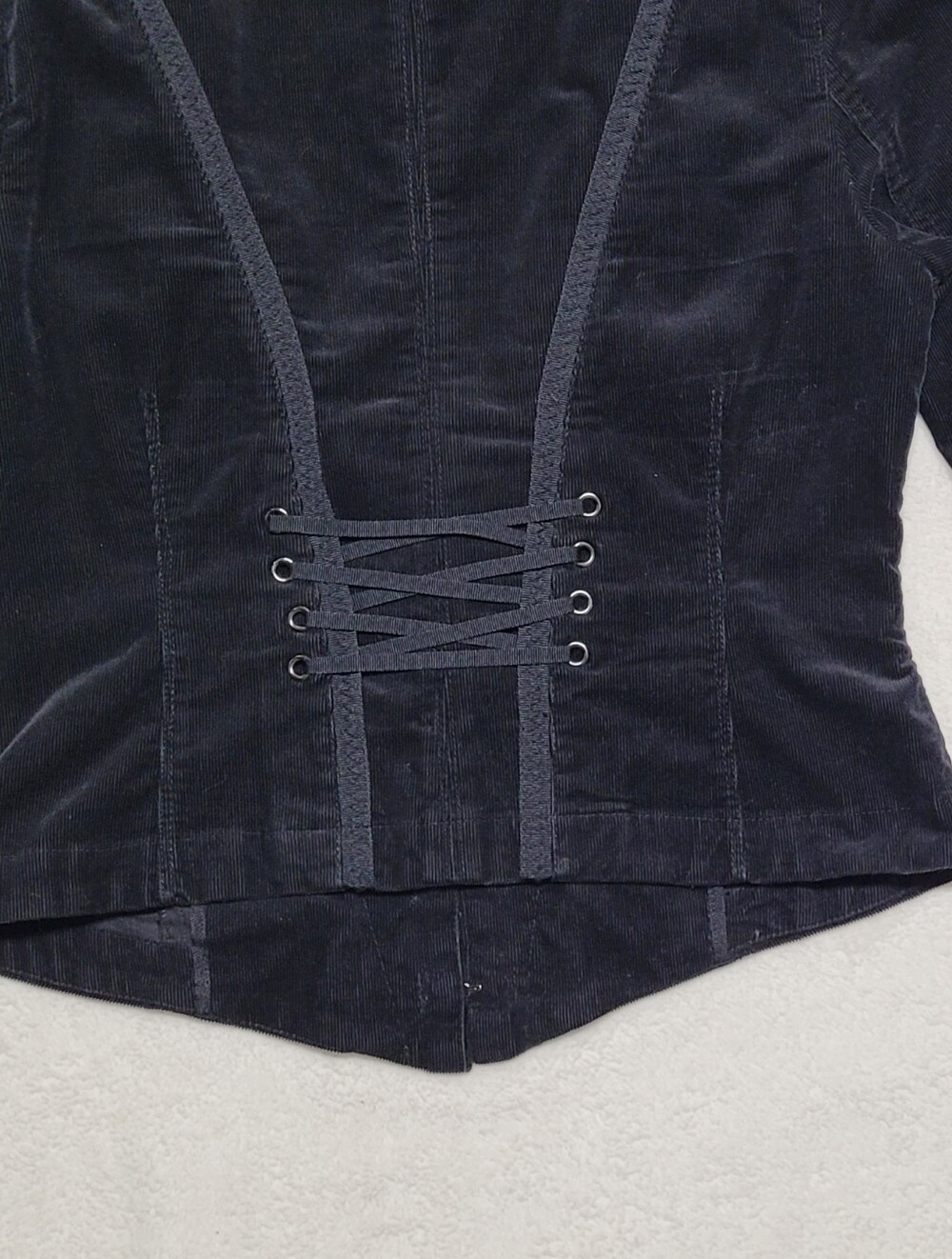 White House Black Market Vintage 90s Black Velvet Corset Style Cropped Jacket 6 - Picture 10 of 14